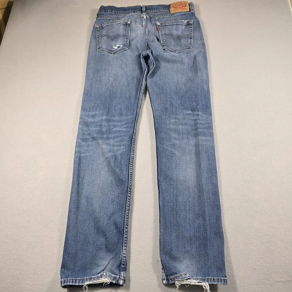 Levi's Men 34x34 Blue Jeans 514 Straight Fit Distressed Denim